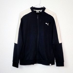 PUMA French Terry Track Jacket Womens Size L Raglan Sleeve Black White Logo